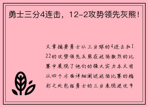 勇士三分4连击，12-2攻势领先灰熊！