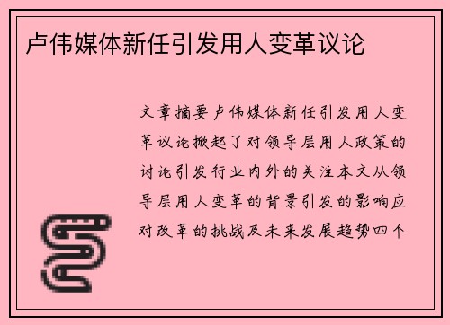 卢伟媒体新任引发用人变革议论